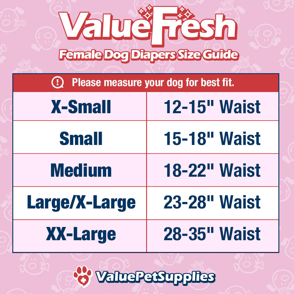 ValueFresh Female Dog Disposable Diapers, Small, 288 Count BULK PACK - Full Coverage w/Tail Hole, Snag-Free Fasteners, Leak Protection, Wetness Indicator 