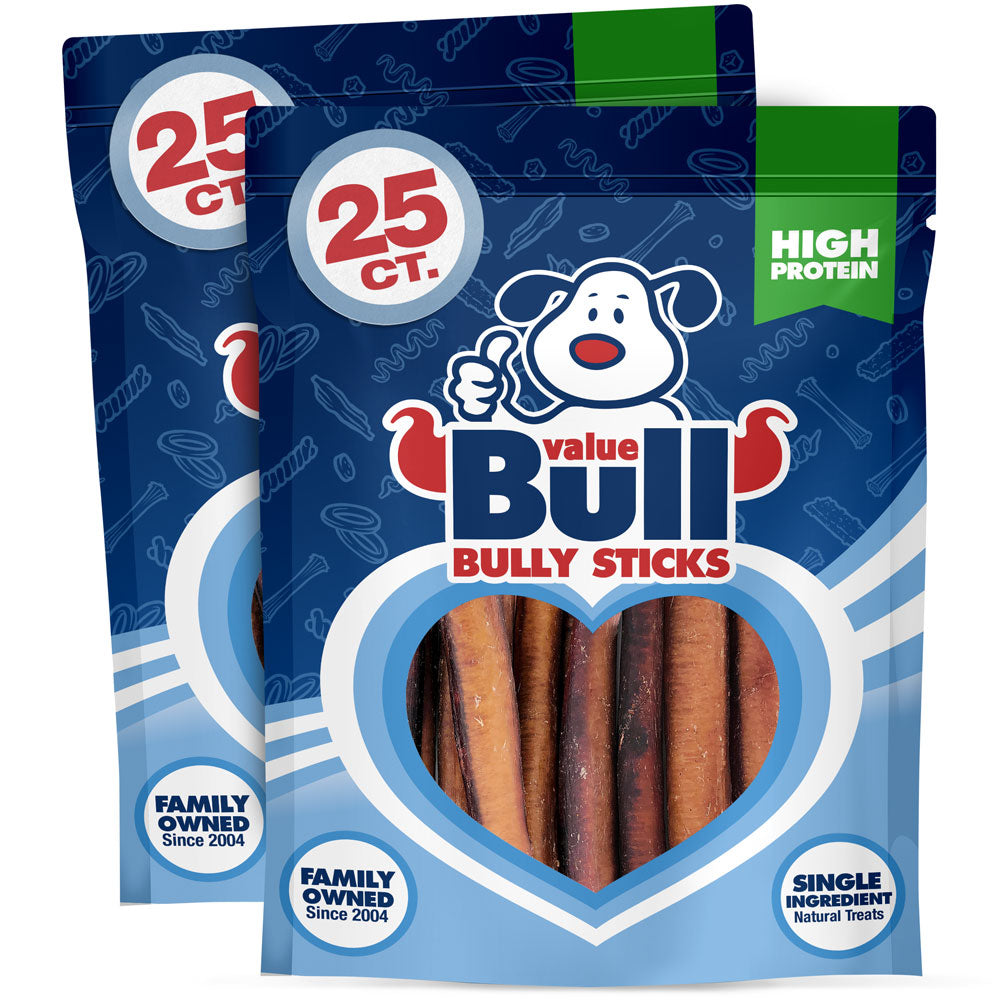 Bully Sticks for Dogs, Jumbo 6 Inch, 50 Count - All Natural Dog Treats, 100% Beef Pizzles, Single Ingredient Rawhide Alternative 