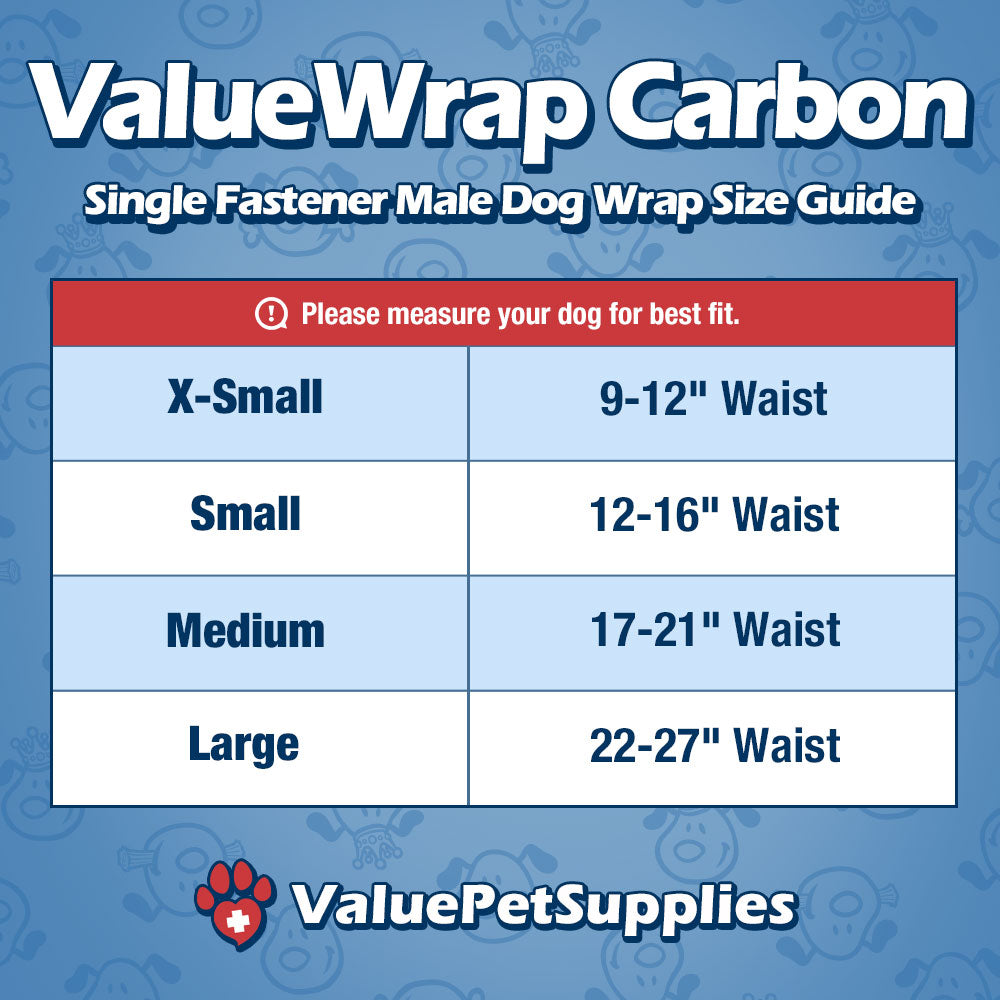 ValueWrap Male Wraps, Disposable Dog Diapers, Carbon, 1-Tab Medium, 144 Count - Activated Charcoal, Snag-Free Fastener, Leak Protection, Wetness Indicator 